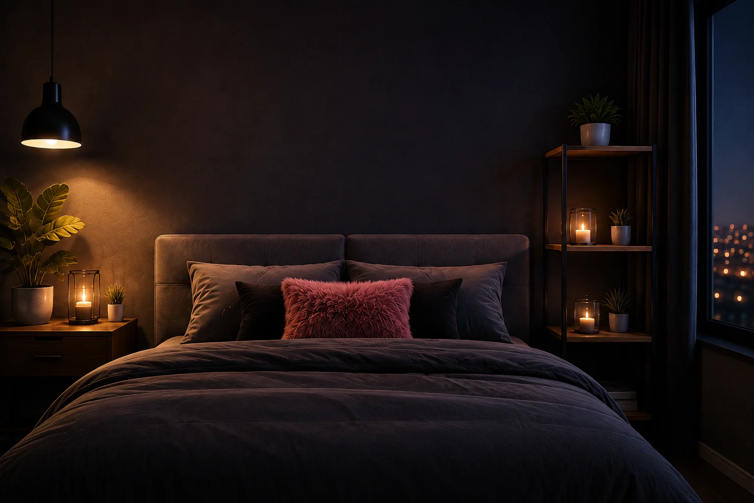 Slaapkamer met een roze neon naam lamp boven het bed - Neonnaam.nl